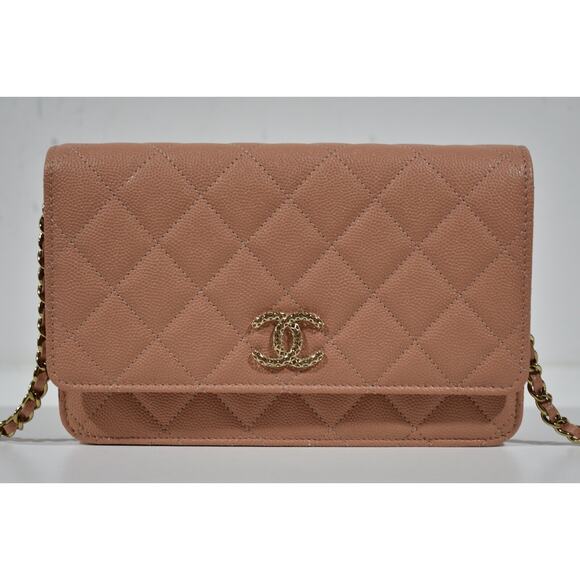 Chanel 23P Beige Caviar Wallet On Chain WOC Gold CC Logo Shoulder Crossbody Bag - Picture 9 of 15